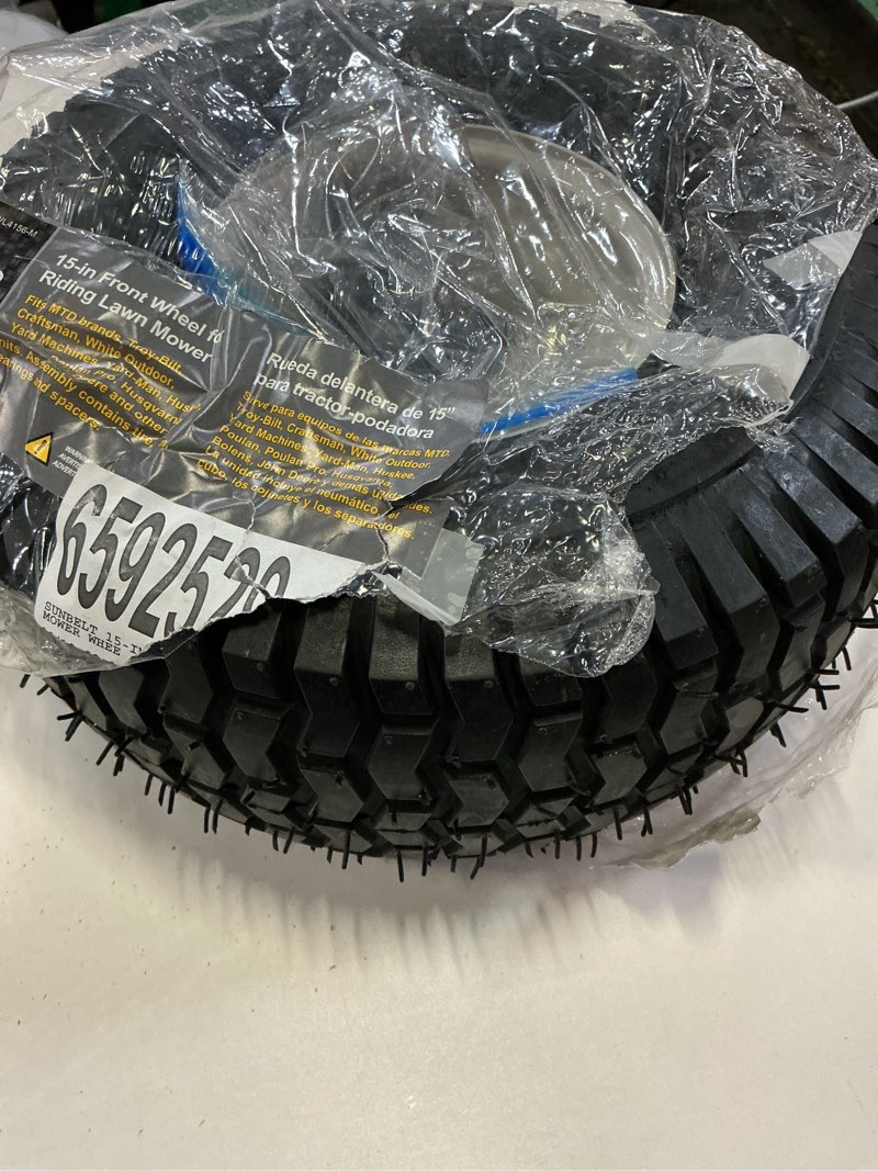 Condition photo showing Good Condition for sunbelt 15-in x 6-in-6 in front wheel for riding mower/tractor