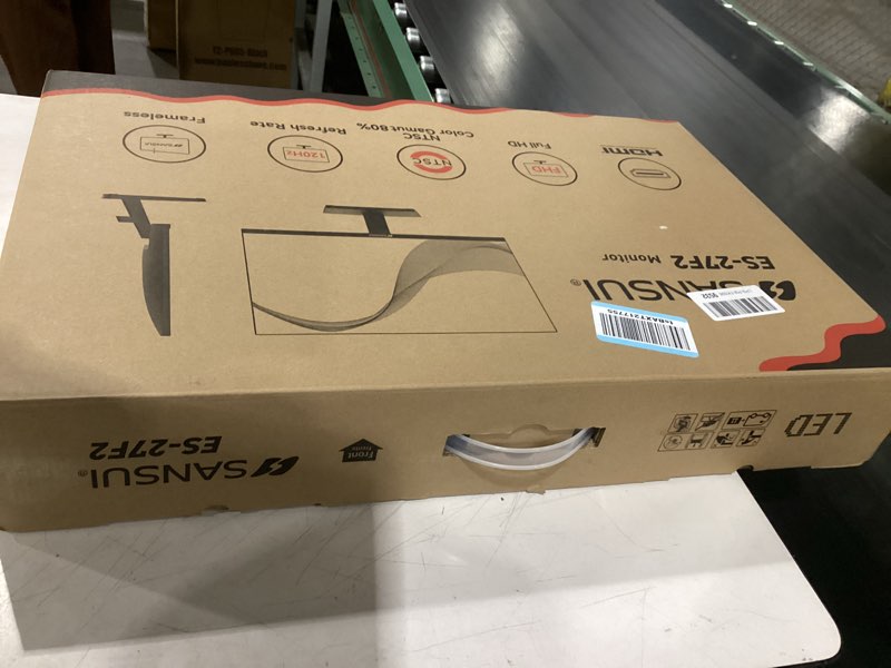 Condition photo showing As Is for sansui monitor 27 inch ips 100hz computer monitor, fhd 1080p hdr pc monitor with hdmi,vga ports adaptive sync tilt adjustable frameless vesa compatible for office and home