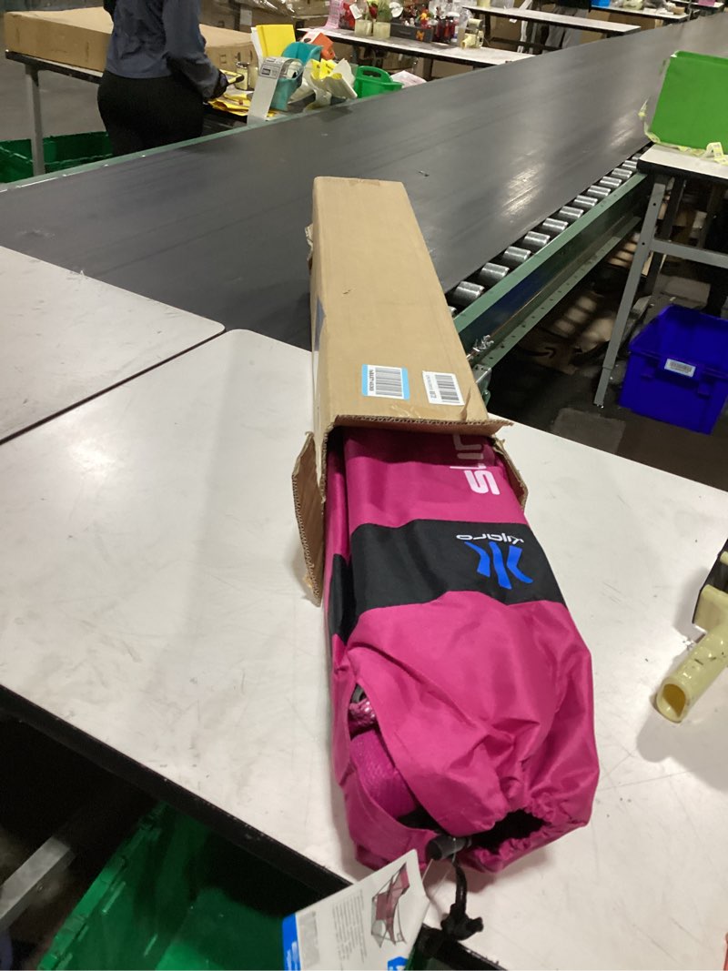Condition photo showing New/Like New for kijaro sling folding camping chair - enjoy the outdoors in this outdoor chair with a built-in cup holders and side organizer or side cooler - includes a detachable pillow hanami pink chair