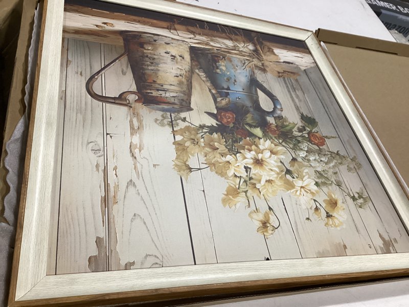 Condition photo showing Good Condition for similar country wall art, farmhouse pictures wall decor, rustic daisy canvas prints, rusty watering can art paintings, vintage floral artwork for living room hallway kitchen bathroom decor, framed 16x24 in daisy 1 framed 24\"l x 16\"w