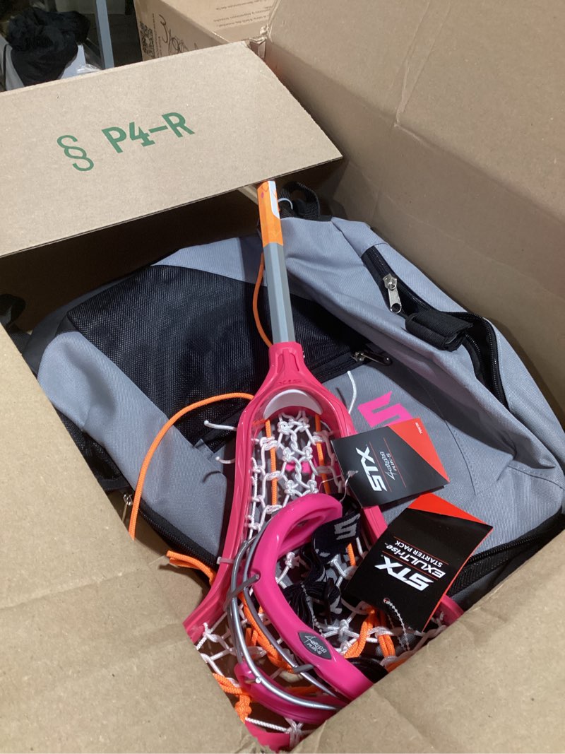 stx exult rise girl's lacrosse starter set with stick, goggles & backpack pink