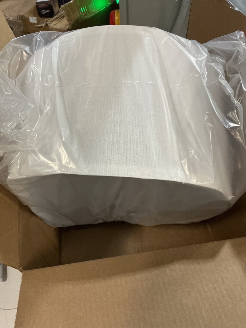 Condition photo showing As Is for aspen creative 38872, contemporary design drum collapsible uno lamp shade for table lamp and pendant light, 16" top x 16" bottom x 9" height, threaded uno 36mm, white linen