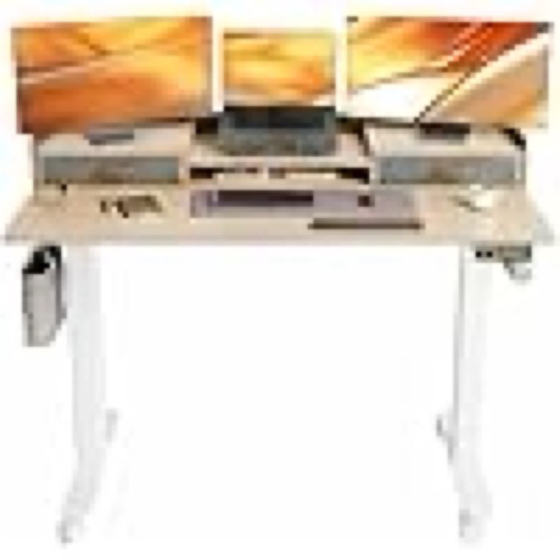 ((Incomplete only table top ))YDN Standing Desk with Drawers, 55 Inch Standing Desk Adjustable Height, Adjustable Electric Stand Up Sit Stand Small Desks with Storage and Shelf, Natural