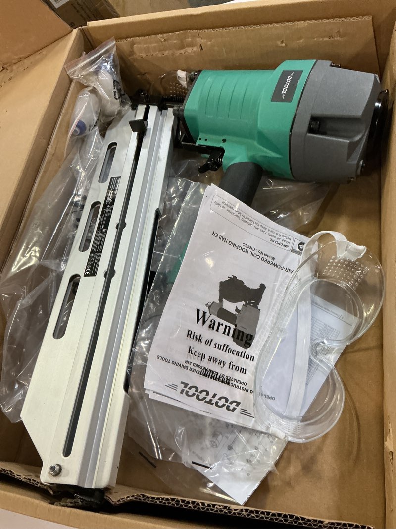 Condition photo showing Good Condition for dotool framing nail gun 21 degree 2-inch to 3-1/2-inch with tool-less depth adjustment pneumatic framing nailer air nail gun for wall sheathing, siding mount