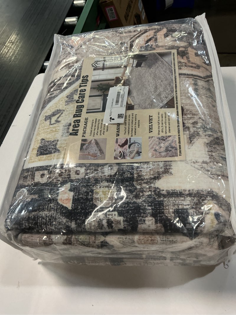 Condition photo showing New/Like New for vintage living room area rug 8x10 - large soft washable oriental traditional distressed farmhouse rugs for bedroom - indoor floor accent carpet for home office house decor - dark brown dark brown 8' x 10' (rectangular)