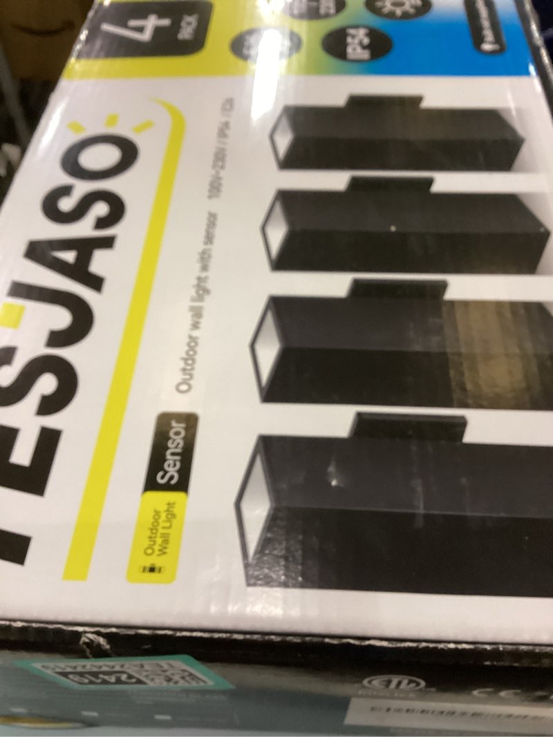 Condition photo showing New/Like New for Tesjaso 4 Pack Dusk to Dawn Outdoor Wall Light, Up and Down Lights Wall Sconce Waterproof IP65 Exterior Light Fixture, Aluminum Wall Lamp Fixture ETL Listed Matte Black Bulb NOT Included