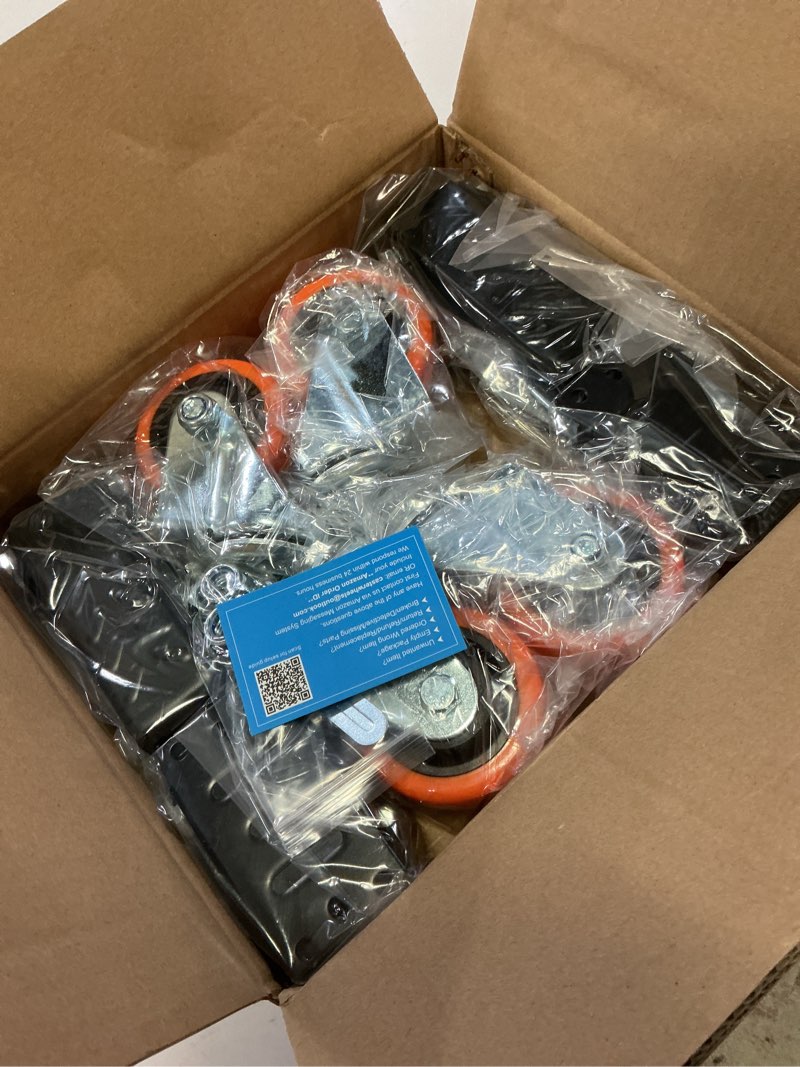 Condition photo showing New/Like New for caster wheels, 3 inch workbench casters set of 4 heavy duty - 800 lbs capacity retractable swivel castors with no noise polyurethane wheels, easy to install for tables legs, work bench & tool carts