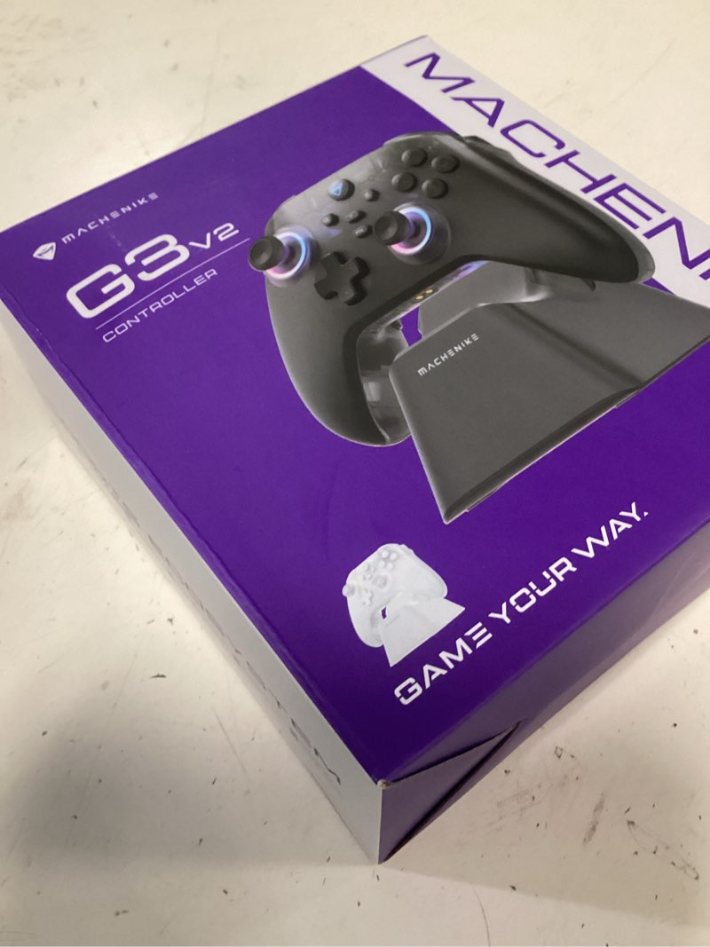Condition photo showing New/Like New for machenike g3v2 bluetooth controller for pc/switch/ios/android, hall effect joysticks, rgb lighting gaming controller,2 programmable buttons,1000mah battery with charging station, white white pe