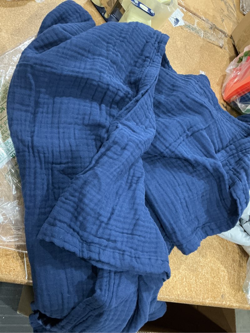 Condition photo showing Good Condition for emme muslin blanket 100% cotton throw blankets for couch 4-layer breathable gauze blanket all season soft and lightweight pre-washed cotton blanket navy unknown size