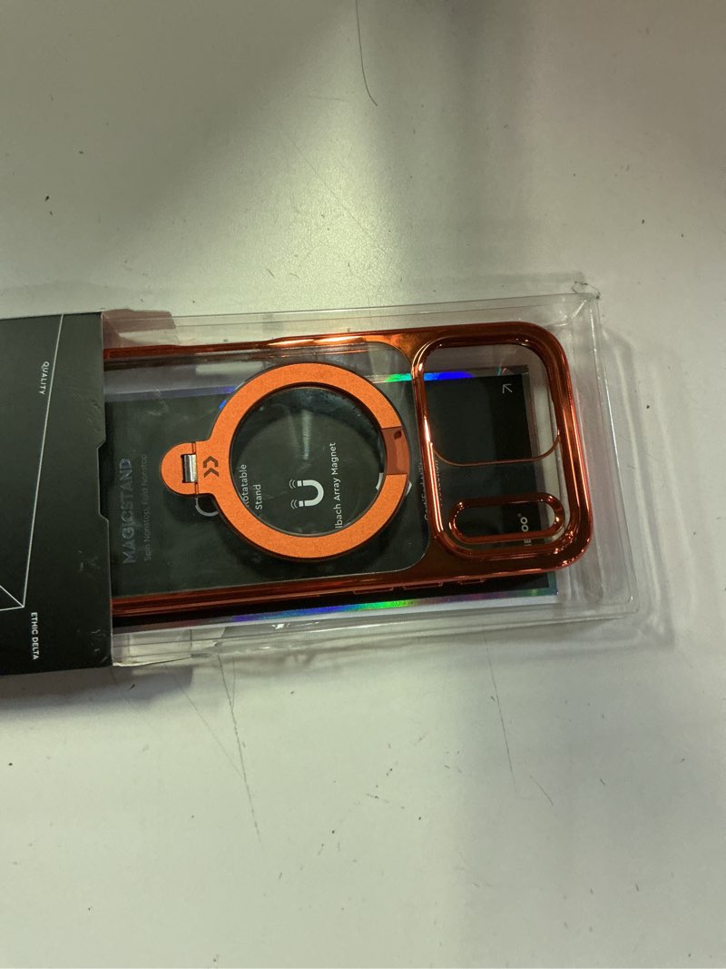Condition photo showing Good Condition for casekoo 360 spin magnetic stand for iphone 17 pro case [fit for magsafe][17ft military protection] slim polished frame titanium alloy sturdy stand 6.3", glossy cosmic orange for iphone 17 pro 6.3'' orange