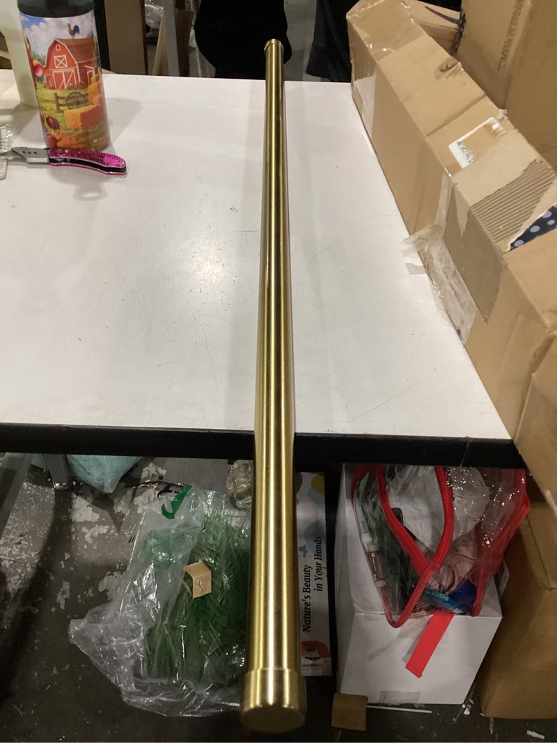Condition photo showing As Is for yafex heavy duty curtain rods 32-120 inch, 1 inch adjustable gold curtain rod for windows, long window treatment rods with aluminium finials, easy installation 32\\\" to 120\\\" gold