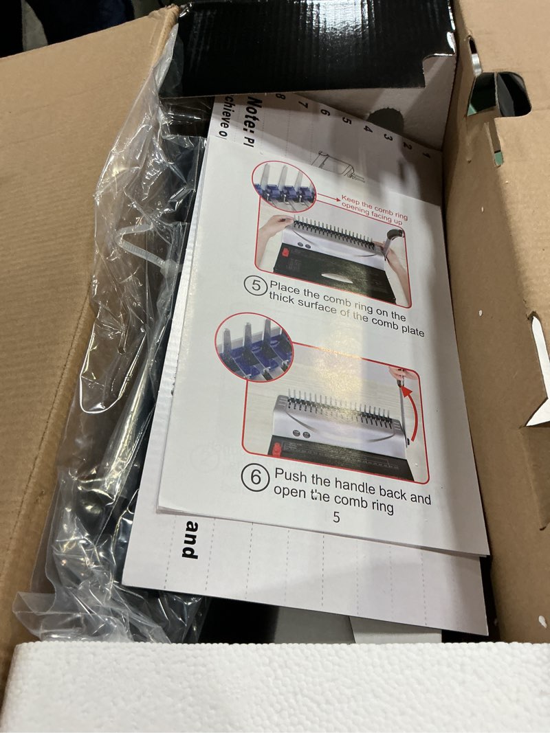 Condition photo showing New/Like New for makeasy binding machine, 21-hole, 450 sheets, comb binding machines with 1 box comb bindings spines, comb binder for letter size, a4, a5 paper silver