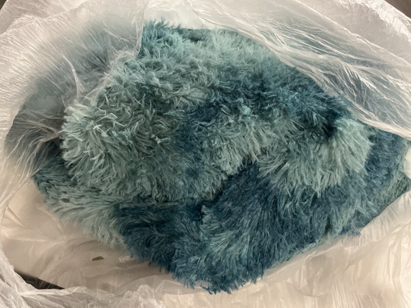 Condition photo showing As Is for Rezutan Fluffy Rug for Living Room Bedroom, Soft Large Comfy Modern Shaggy Fuzzy Plush Indoor Nursery Home Decor Bedside Rug with Non-Slip Bottom, Tie Dye Peacock Blue Rugs, 8X10 Feet Tie Dyed-peacock Blue 8' x 10' (Rectangular)