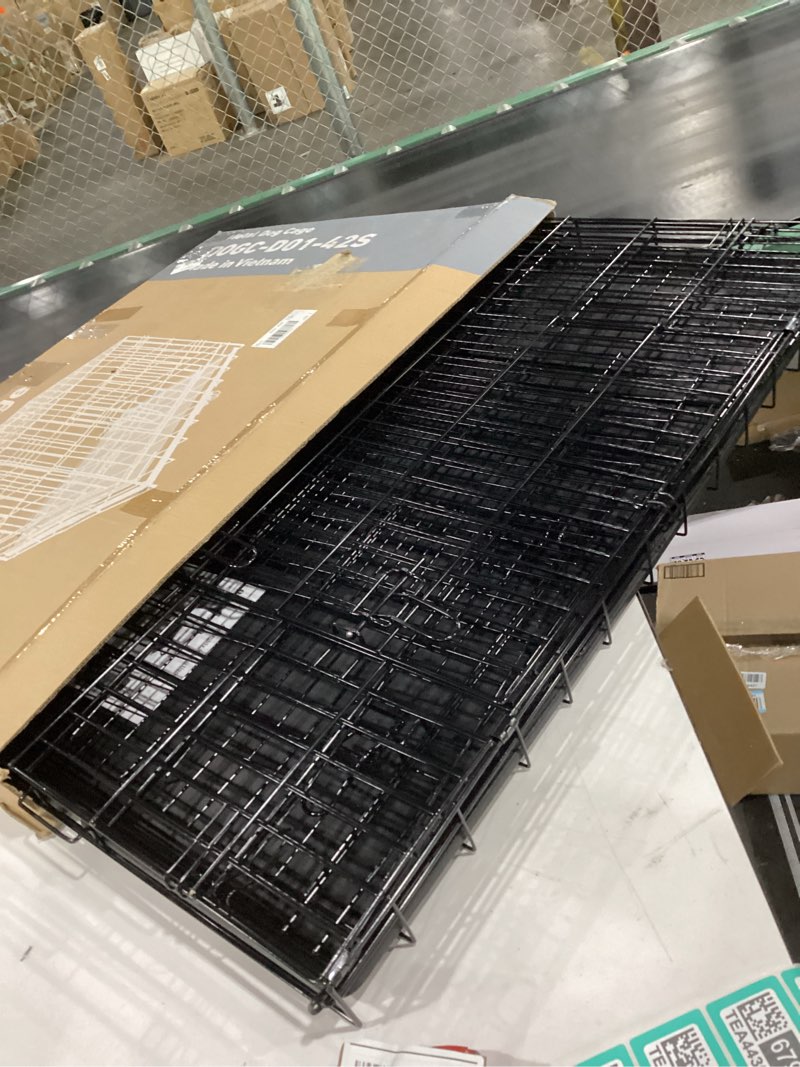 Condition photo showing New/Like New for Amazon Basics - Durable,Foldable Metal Wire Dog Crate with Tray, Double Door, 42 x 28 x 30 in, Black 42.0"L x 28.0"W x 30.0"H Double Door w/ Divider