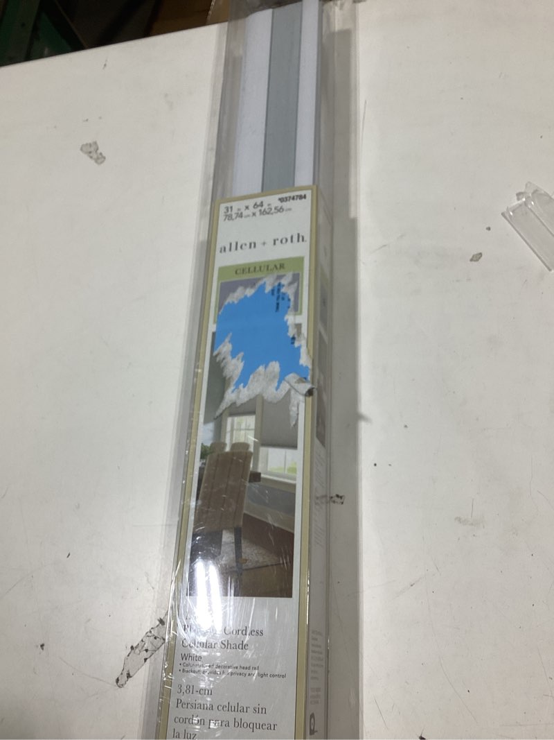 Condition photo showing Good Condition for Allen + roth 34-in x 72-in White Light Filtering Cordless Cellular Shade