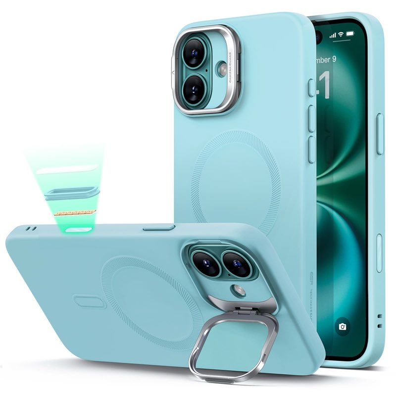 esr for iphone 16 case, camera control button silicone case with stand, compatible with magsafe, bui
