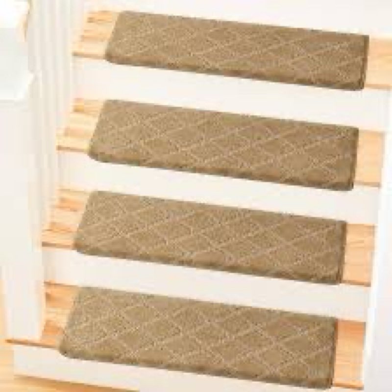 mbigm bullnose carpet stair treads for wooden steps, non-slip indoor stair runner w/ tpu backing & steel reinforcement, camel diamond , 14 pack