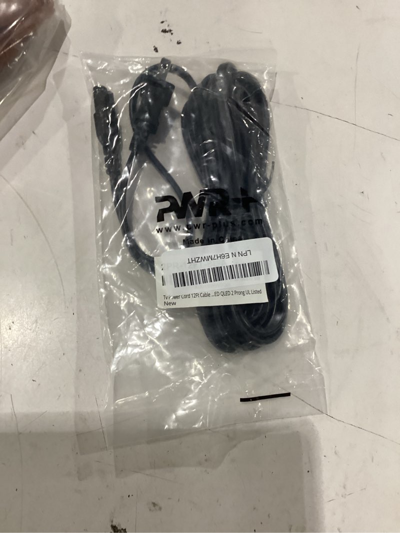 Condition photo showing New/Like New for tv power cord 12ft cable for samsung lg tcl sony: apple tv insignia sharp toshiba jvc hisense 4k 8k uhd crystal tizen smart roku google quantum panasonic hdr led qled 2 prong ul listed
