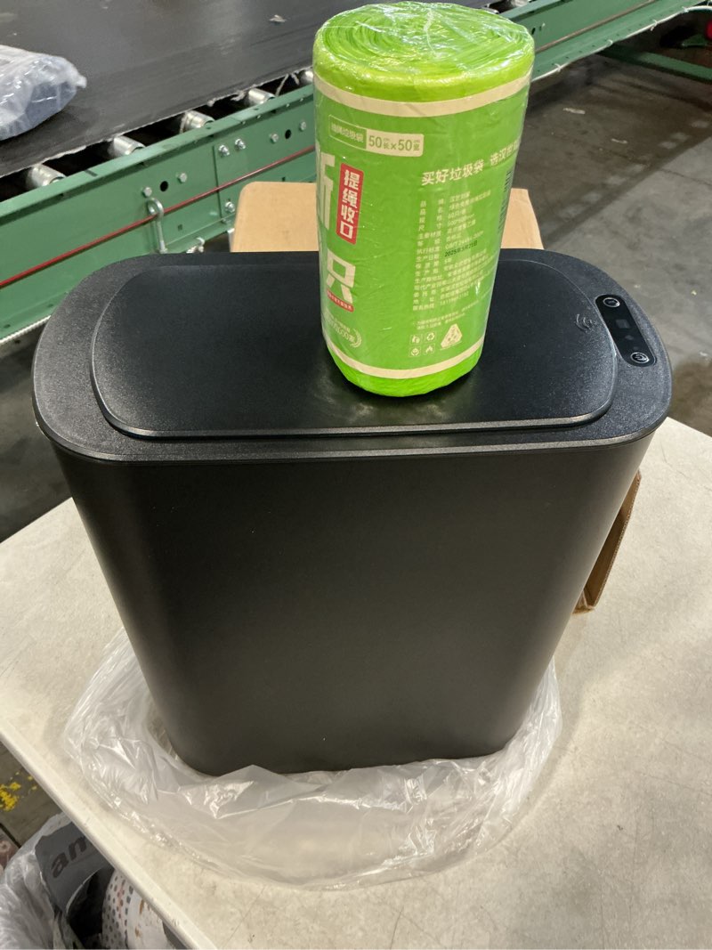 Condition photo showing Good Condition for freshlix 5 gallon bathroom automatic trash can with lid, motion sensor touchless trash bin,smart electric slim waterproof garbage bin for toilet, office, kitchen, bedroom, living room (black) black 1 pack(5 gallon) + 60 ct drawstring trash bags