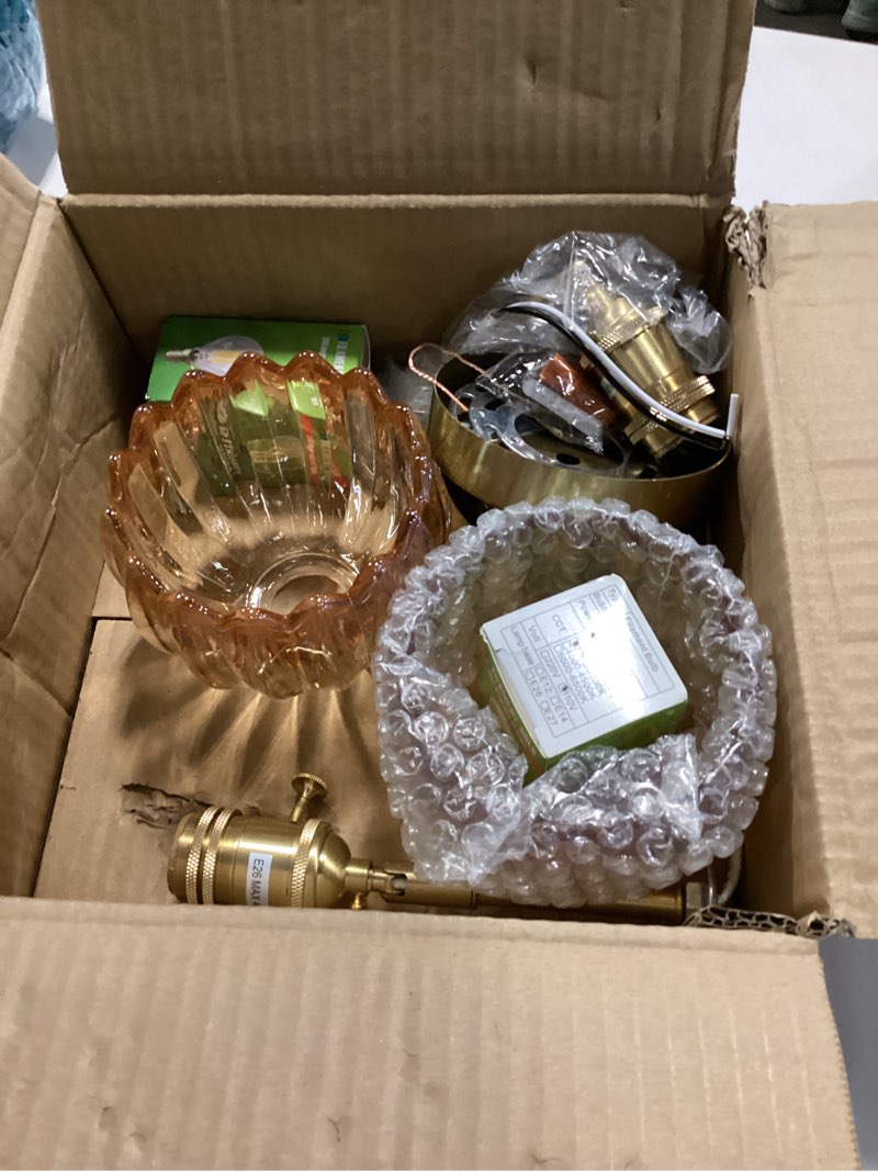 Condition photo showing Good Condition for Vintage Wall Sconces Set of 2 with Cute Amber Tulip Glass Lampshade 180 Degree Adjustable Brass Sconces Hradwired Modern Wall Lighting Fixture with Switch for Bedside Bedroom Doorway Tulip Light Amber Hardwired (2 pack)