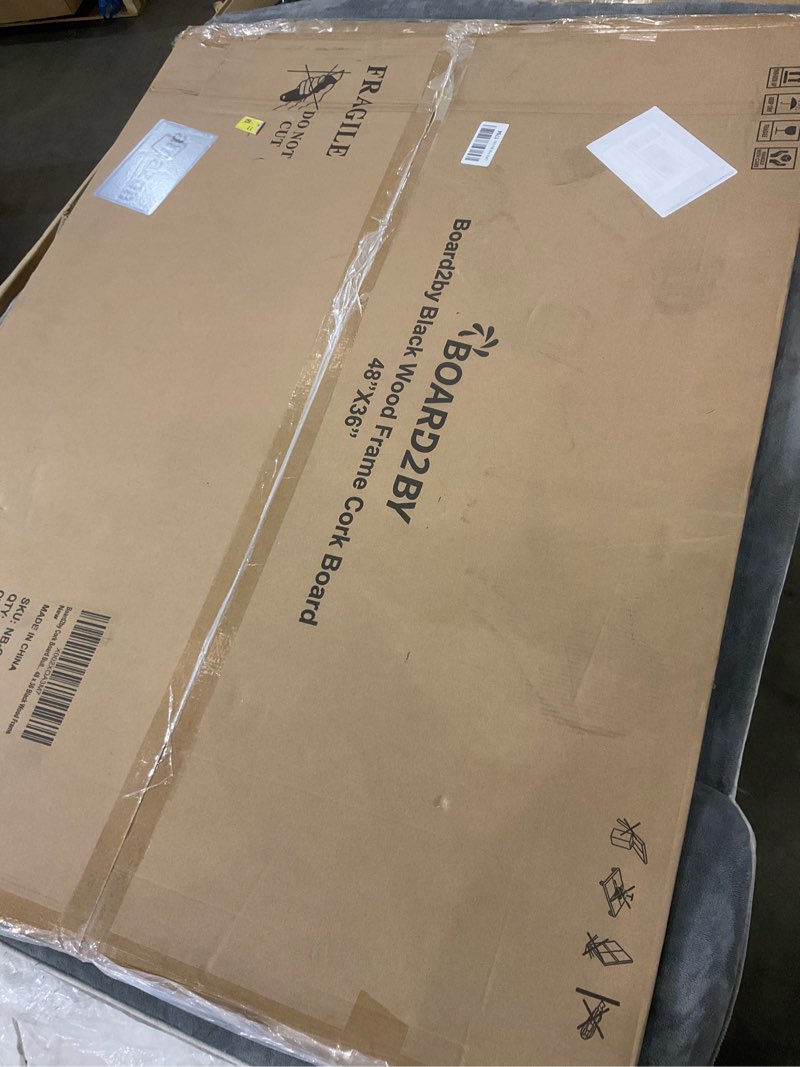 Condition photo showing As Is for Board2by Cork Board Bulletin Board 36 x 48, Black Wood Framed 4x3 Corkboard, Office Board for Wall Cork, Large Wall Mounted Notice Pin Board with 18 Push Pins for School, Home & Office 36"×48"