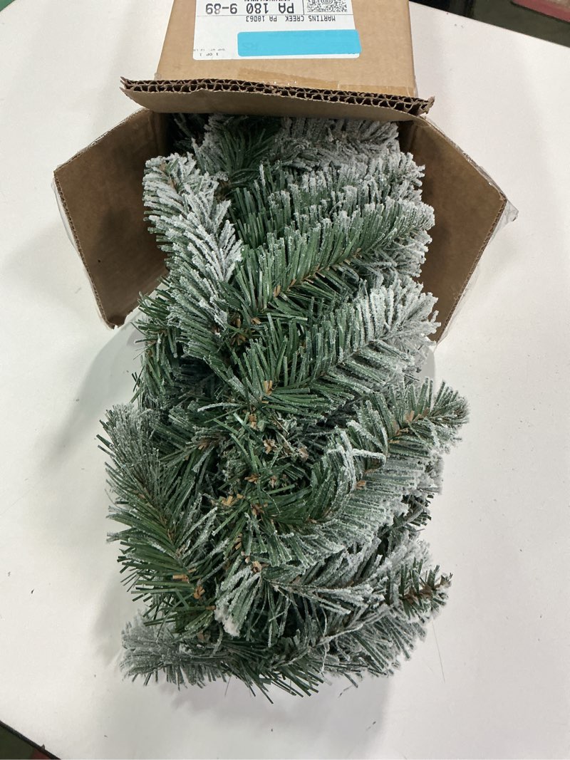 Condition photo showing As Is for glitzhome Pre-Lit Snow Flocked Christmas Garland with Warm White LED Light