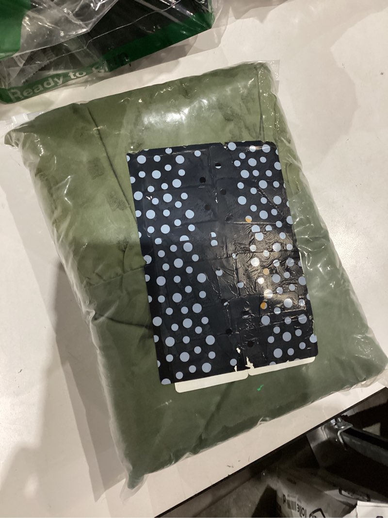 Condition photo showing New/Like New for bed skirt king size ruffled bed skirt with split corners, 18 inch drop dust ruffle bed skirts with platform, boho tufted shabby chic king size bed skirts, olive green boho-olive green 18"king