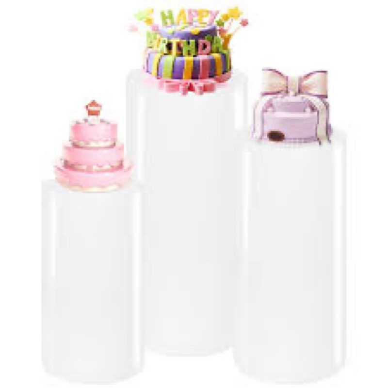 haisiwlkj 3pcs cylinder pedestal stands for parties, white metal round cylinder plinths dessert tabl