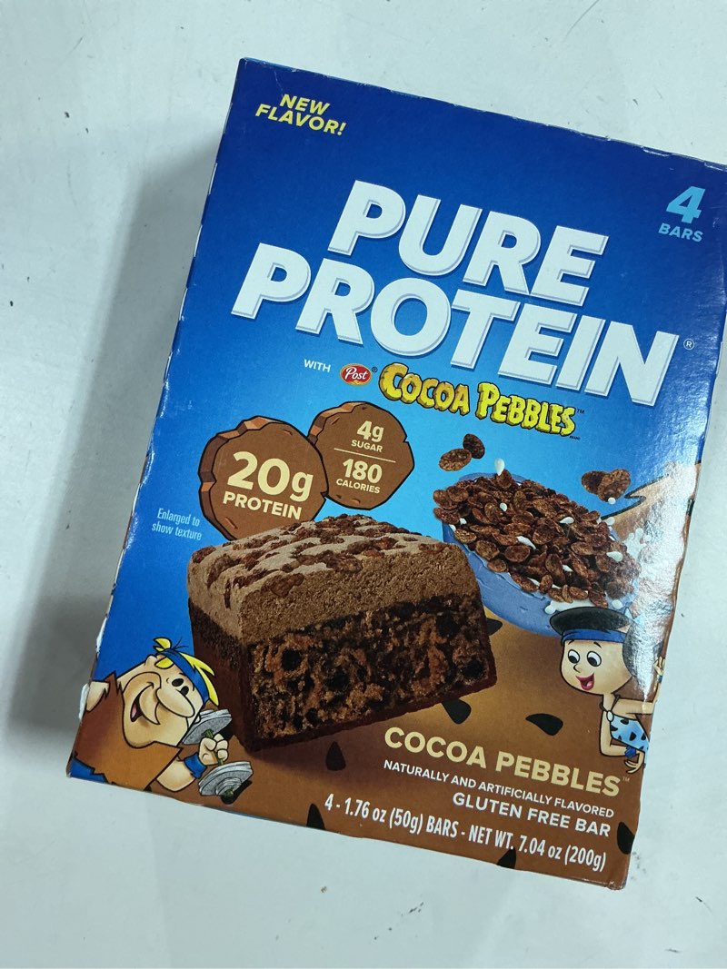 Condition photo showing New/Like New for (best by 11/18/26) pure protein cocoa pebbles™ protein bars – 20g protein, 4g sugar, 180 calories (4 count) low sugar*
