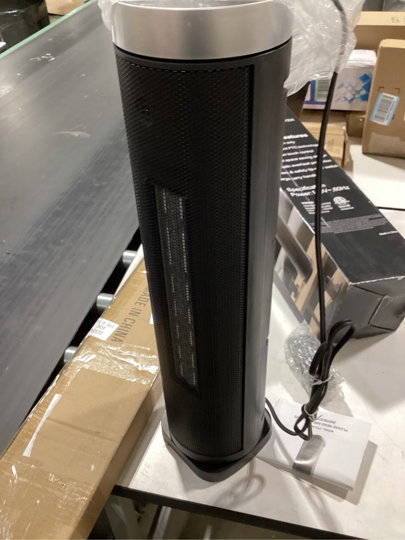 Condition photo showing Good Condition for space heater for indoor use with remote - 70° oscillating tower electric heater, 24 inchs, 12h timer