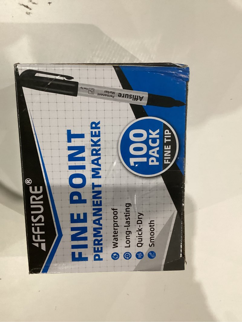 Condition photo showing As Is for Permanent markers, 100 packs permanent markers bulk, quick dryingin one second, waterproof, smooth, noteasy to erase, durable, can be markedon glass, tiles and cloth, office supplies 1 Count (Pack of 100)
