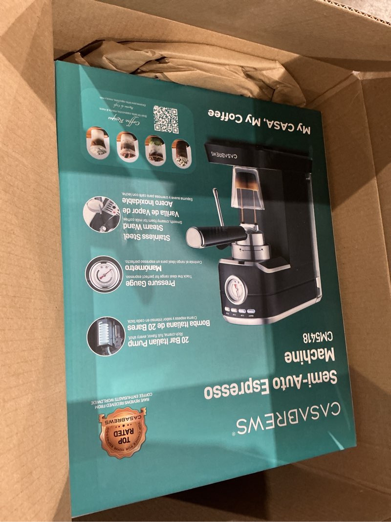 Condition photo showing As Is for casabrews cm5418 espresso machine 20 bar, stainless steel espresso maker with milk frother, compact cappuccino machine for home, small espresso coffee machine for latte, black deep black button
