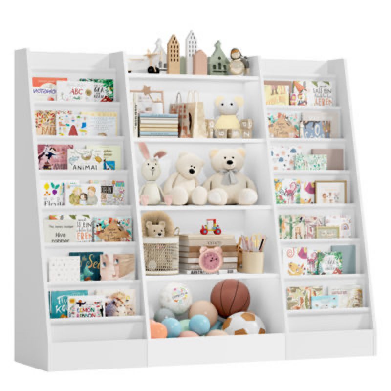 Modern 5-Tier Kids Bookshelf with Fabric Storage Pockets, Eco-Friendly Materials, Safe for Toddlers
