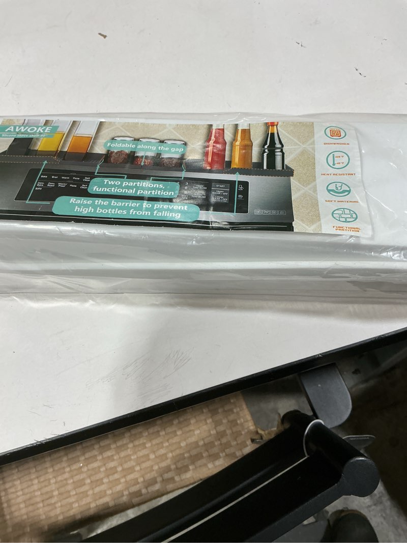 Condition photo showing New/Like New for awoke stove top shelf 30 inch - silicone material magnetic shelf for the stove - 3 functional partitions kitchen spice rack organizer - white white 30" standard size