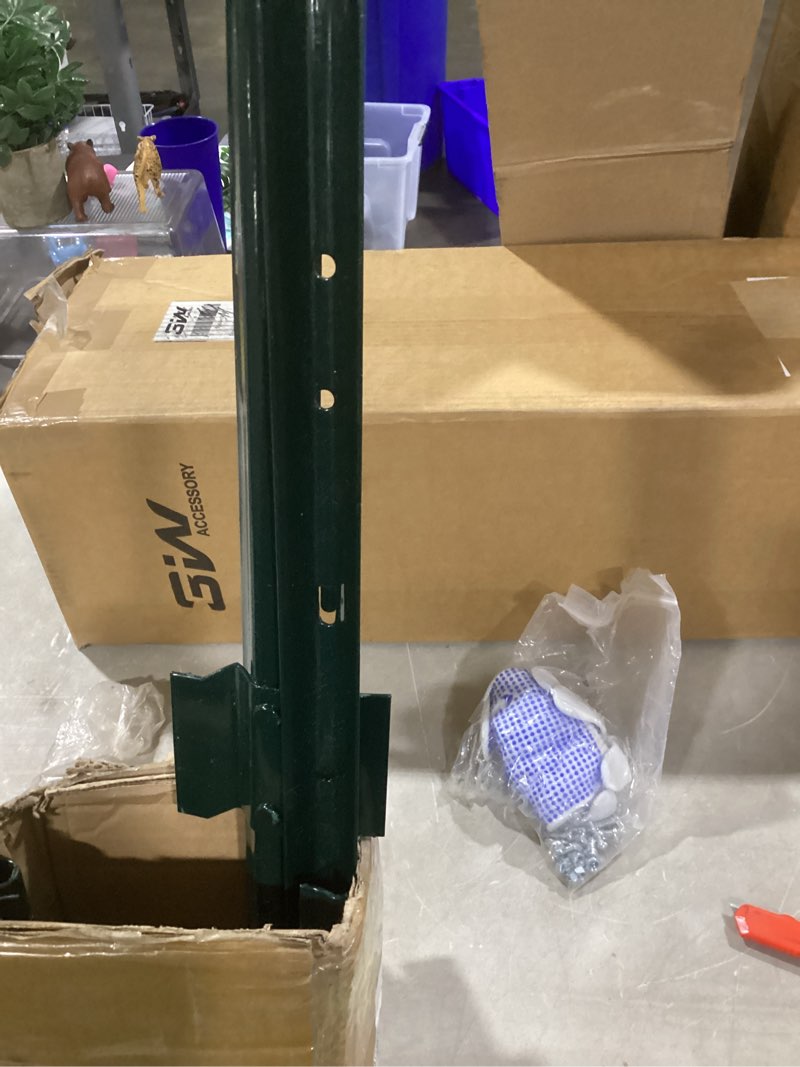 Condition photo showing As Is for fence posts 6 ft - 8 pack, requires manual assembly - heavy duty metal fence post, no dig u post for farm, garden, orchard and outdoor wire fencing (green) 8 6ft