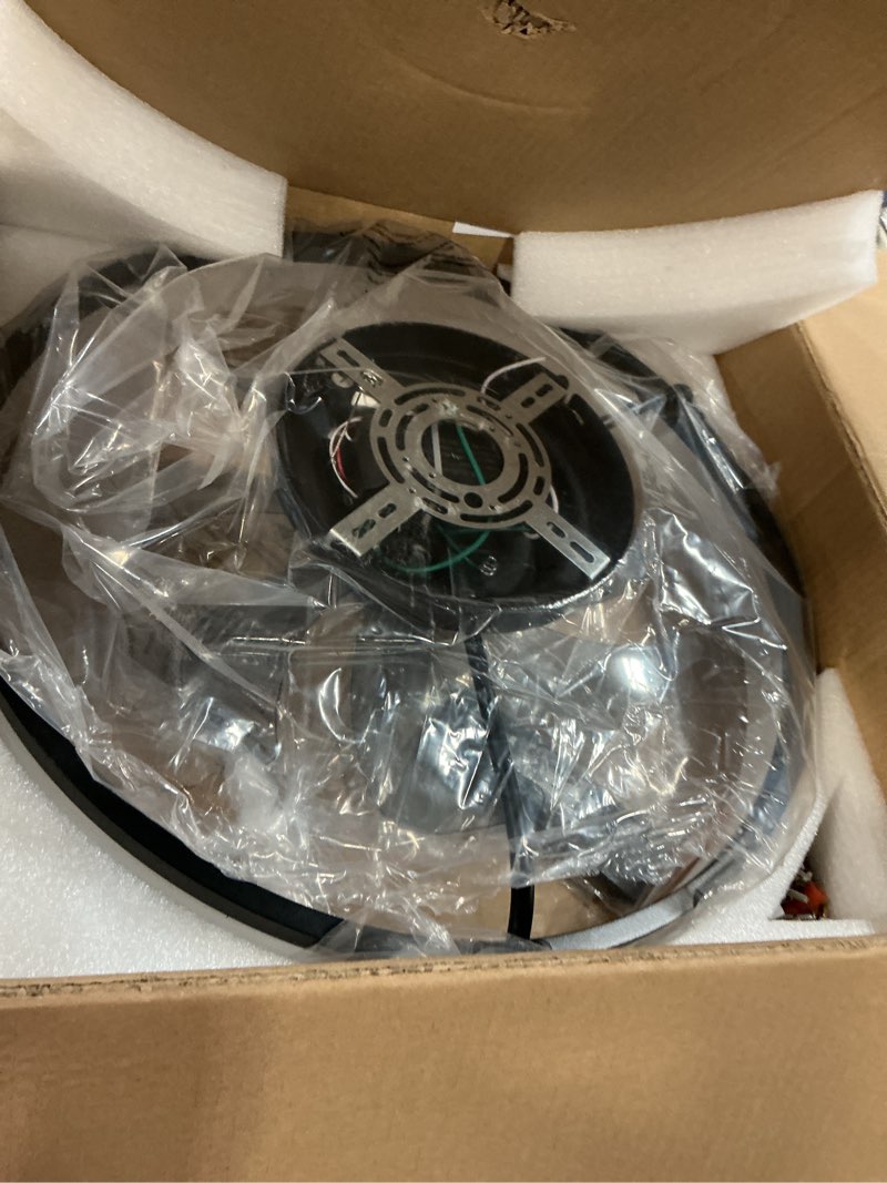 Condition photo showing As Is for Ceiling Fans with Lights and Remote, 20" Modern Low Profile Ceiling Fan with Light, Stepless Color Temperature Change and 6 Speeds for Bedroom, Kids Room and Living Room (Black)