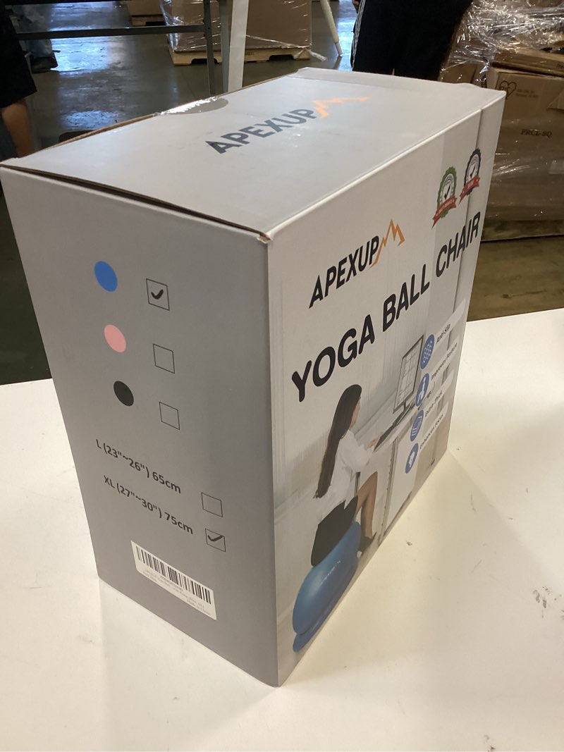 APEXUP Yoga Ball Chair, Exercise Ball Chair with Base for Office, Anti Slip Stability Ball Fitness Ball Seat, Home Gym Workout Ball, Balance Ball with Pump (Blue, XL)