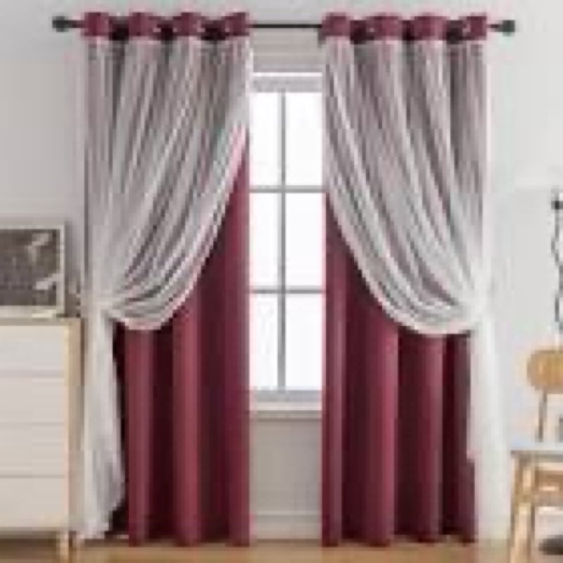 anytime home curtains blackout and sheer layered solid window curtain panel pair with grommet top, 5