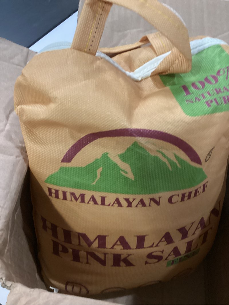 Condition photo showing New/Like New for (Best By/JUN/2029))Himalayan Chef Pink Salt Fine Grain, Unrefined Natural Himalayan Salt Enriched with 84 Minerals - 20 lbs Bag