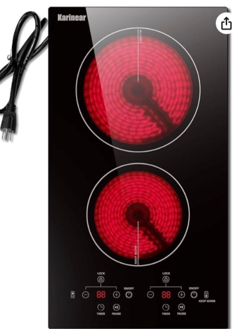 vbgk electric cooktop, built in..100w 2 burner electric cooktop