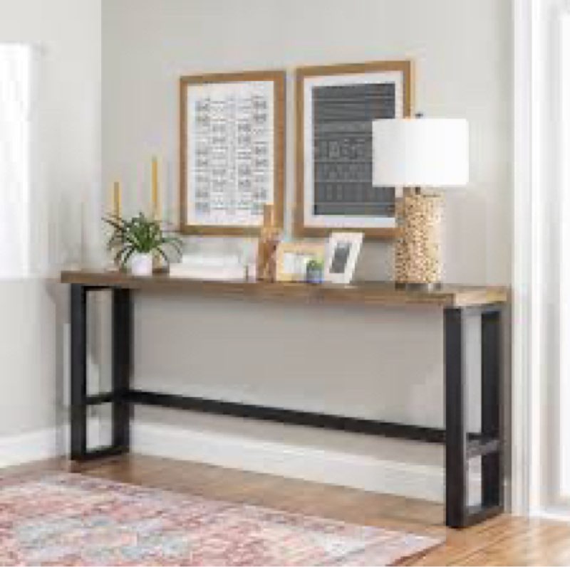 Powell Samuel Bar Height Wood and Metal Indoor Console Table, Dark Gunmetal/Brown
