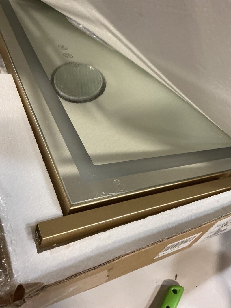 Condition photo showing Good Condition for hasipu vanity mirror with lights, 23.6" x 18.1" led makeup mirror, light up mirror with 10x magnification, usb charging port, smart touch 3 colors dimmable, 360° rotation (gold) gold 23.6"l x 18.1"w