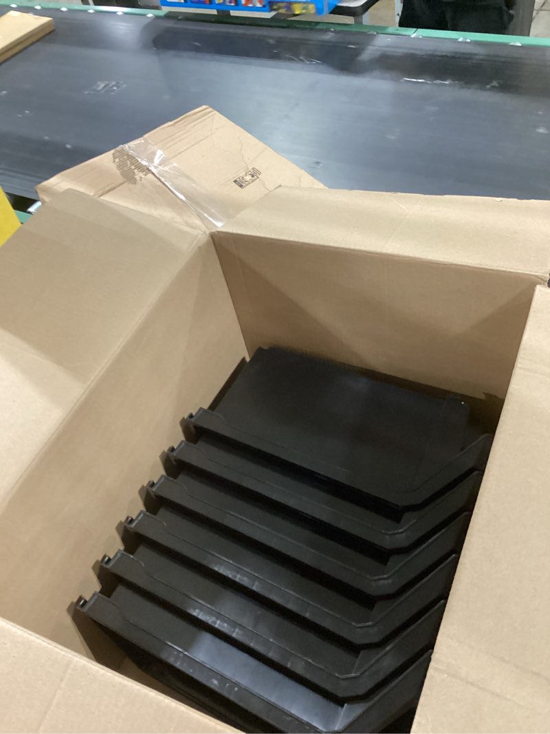 Condition photo showing Good Condition for Plastic Containers for Organizing and Storage Bins for Closet, Kitchen, Office, Garage or Pantry Organization, Stackable Bins, Large (14.8" x 8" x 7"), 6-Pack, Black Black Large, 6-Pack