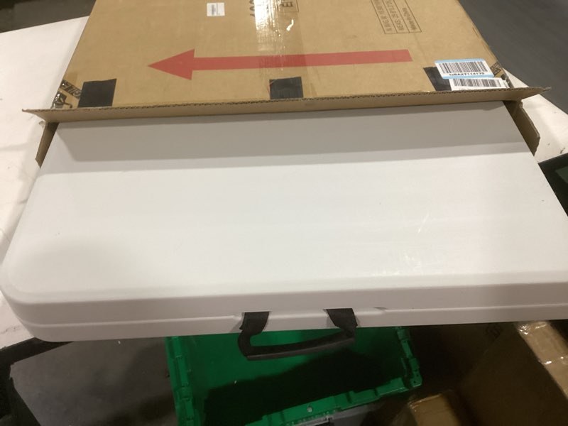 Condition photo showing Good Condition for 4ft Folding Table, Portable Fold-in-Half Adjustable Height Utility Table for Indoor/Outdoor Use, Durable HDPE & Steel, Stable & Lightweight, Multi-Purpose, Black Woodgrain