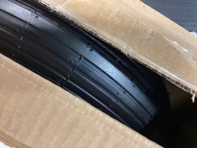 Condition photo showing As Is for marathon 4.80/4.00-8" ribbed tread replacement pneumatic (air-filled) tire and inner tube set, fits 8-inch wheel/rim, wheelbarrow/garden cart/lawn & garden use, straight valve stem 1 pack tire and tube