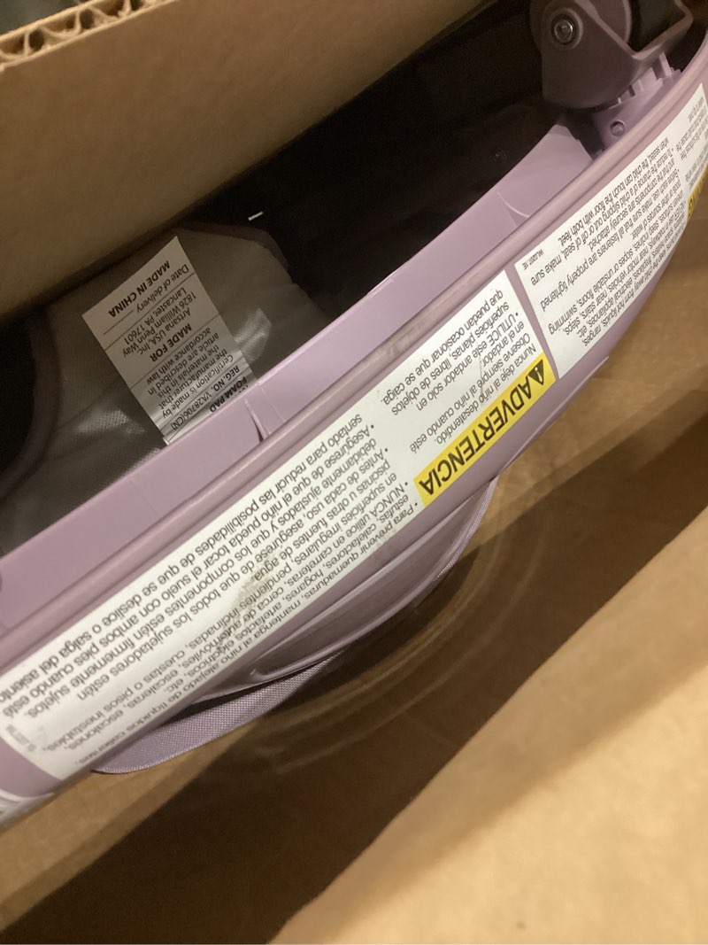 Condition photo showing New/Like New for chicco mod walker foldable infant walker, 3 height adjustments, bpa-free tray with 2 cup holders, brake pads, for children up to 26 lbs., space-saving compact fold | lavender/purple