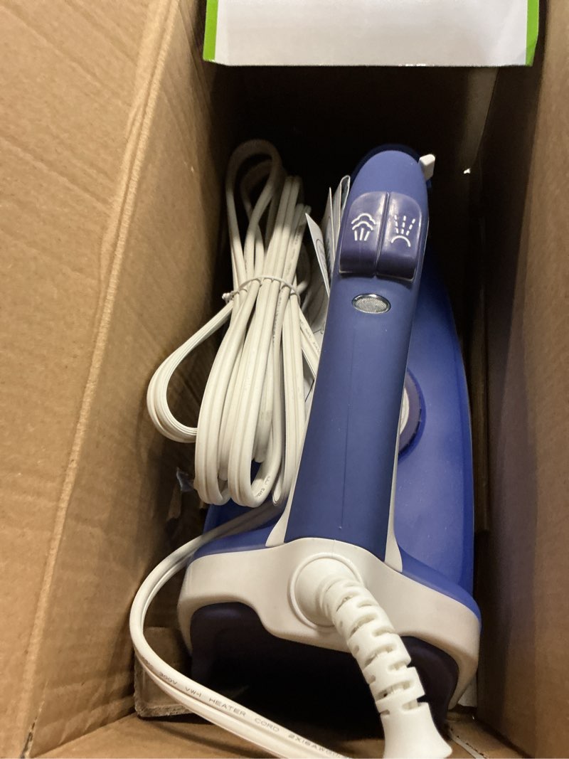 Condition photo showing As Is for hamilton beach durathon clothing iron, steam iron for clothes with durathon nonstick soleplate, white