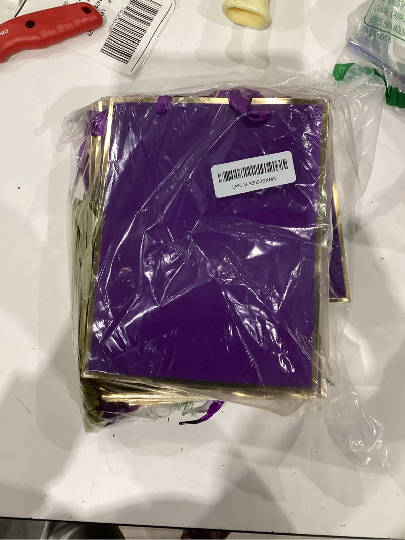 Condition photo showing Good Condition for Yeaqee 24 Pack Metallic Paper Gift Bags with Handle and Tissue 9x7x3.1 Gold Foil Welcome Thank You Favor Bags Return Gifts for Wedding St. Patrick's 5 Senses Bridesmaid Birthday(Purple Gold)