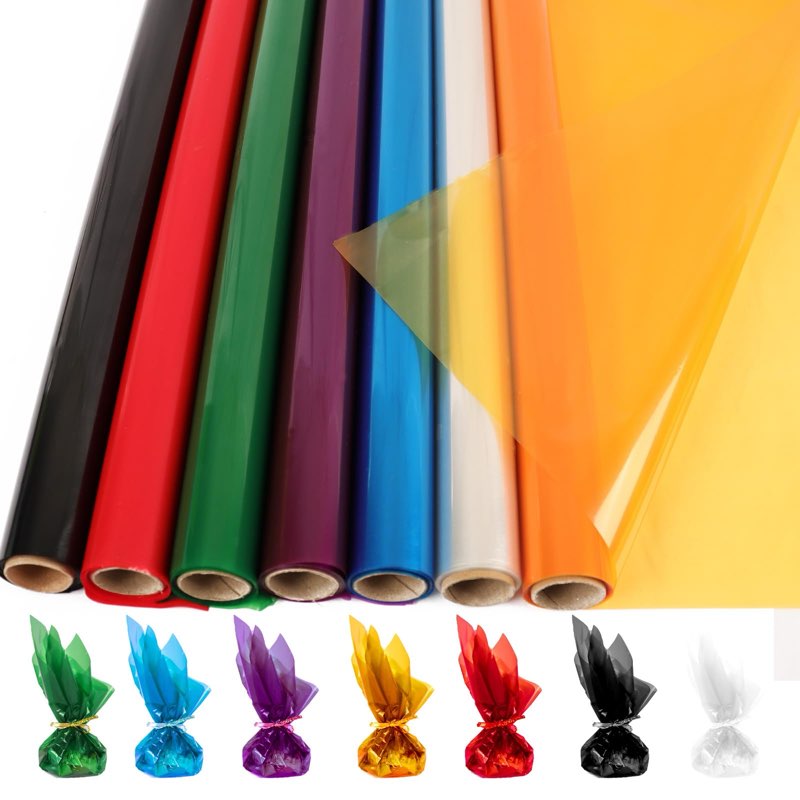CMFYHM 7 Rolls Colored Cellophane Wrap Roll (34 in x 16.4 ft x 7 Colors) Extra Wide Cellophane Roll 