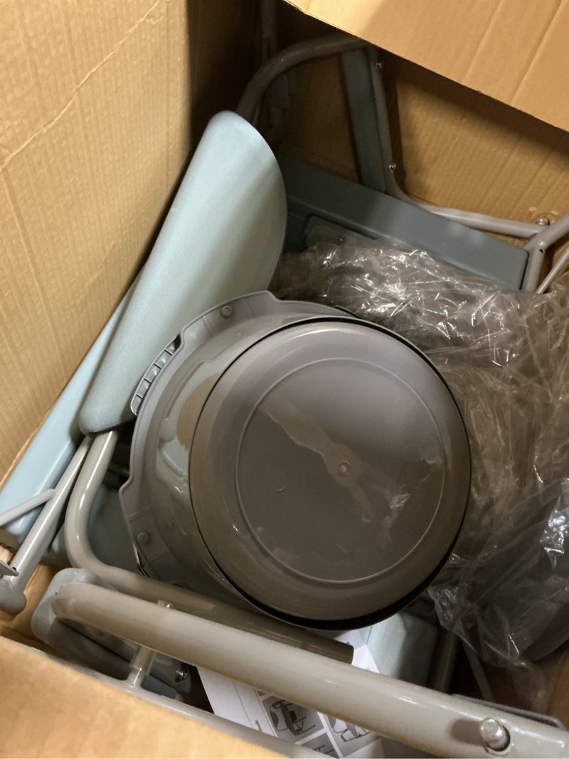 Condition photo showing As Is for homecraft deluxe bariatric drop arm commode, 1000 lb weight capacity, extra wide seat with adjustable height, bedside or over toilet use, drop arms for easy transfers, includes splash guard & bucket professional healthcare